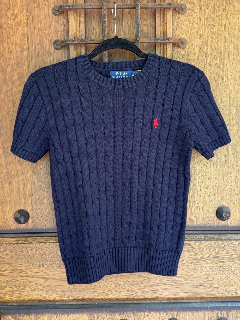 Polo by Ralph Lauren Navy Cable-Knit Short-Sleeve Sweater Size XS,
